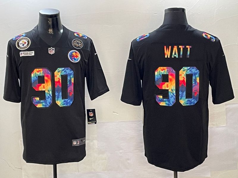 Men Pittsburgh Steelers #90 Watt Black Rainbow 2024 Nike Limited NFL Jersey style 4->pittsburgh steelers->NFL Jersey